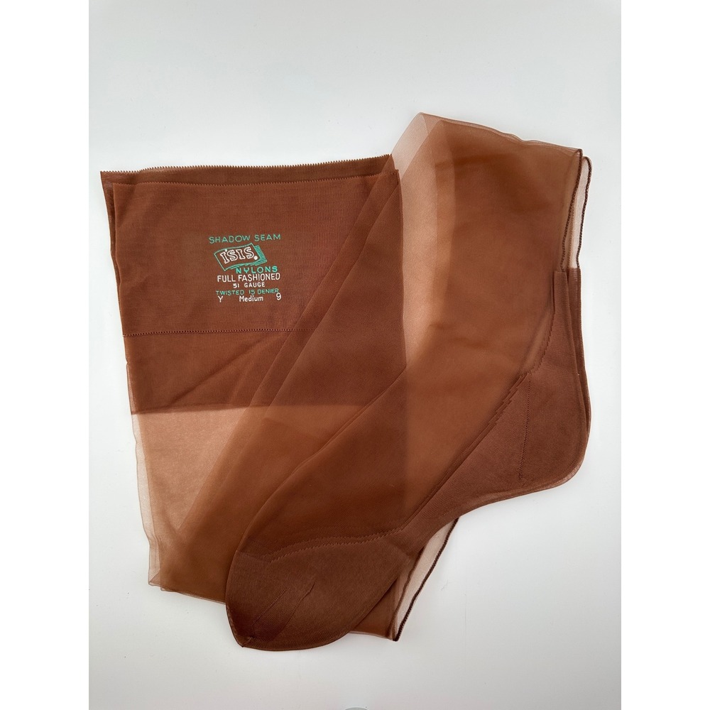 Vintage 1950s 60s Back Seam Nylons 51 Gauge Brown Stockings Cuban Heel Size 9